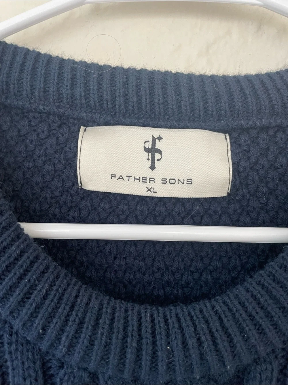 FATHERS & SONS NAVY TWISTED BRAID WEAVE HEAVY SWEATER GOLD  LOGO FSJ036; size XL